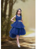 Lace Tulle High Low Flower Girl Dress With Beaded Sash Lace Tulle High Low Flower Girl Dress With Beaded Sash